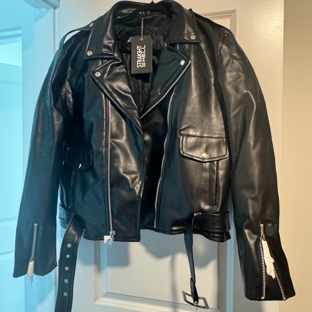 NWT:  Black Leather Biker Jacket